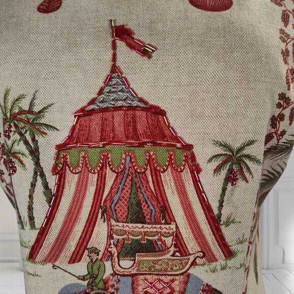 Vintage 90s Elephant Tapestry Print Midi Dress Size 8 Beaded Cotton India - Picture 14 of 16